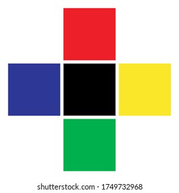 Formas geométricas educativas cuadradas en colorido. Comprensión del afiche de geometría para la enseñanza y el aprendizaje en la escuela. fondo de cinco cajas formando más. Ilustración del vector educativo. 