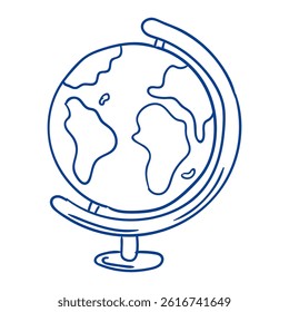 Educational globe illustrating Earth with a simple design on a wooden base