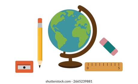 Educational globe paired with study materials, perfect for geography lessons, global learning, travel education, and international study themes.