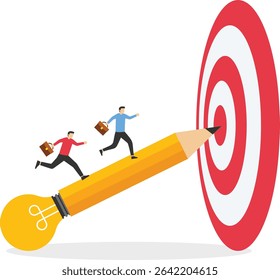 Educational Goal, Creative challenge to reach goal and win business, idea, motivation and inspiration to achieve target stock illustration

