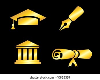 educational gold set of icons.vector illustration