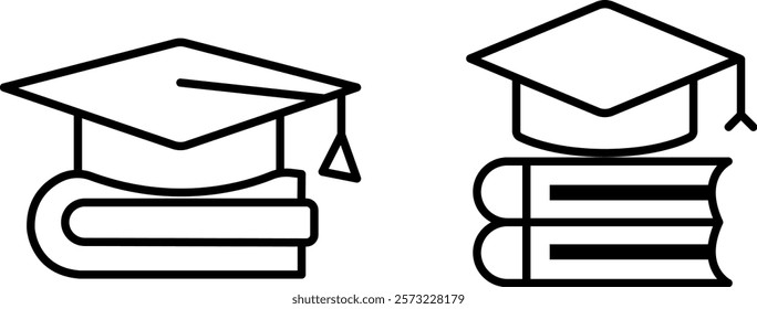 Educational Graduation Hat and Books Vector Icon Set