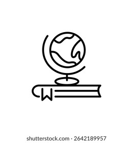 Educational Icon Featuring Globe Sitting On Top Of A Book In Line Art