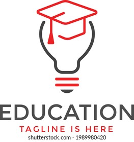 Educational icon logo with lamp and graduation hat, school, high school, academy, university, and other education fields. vector design.
