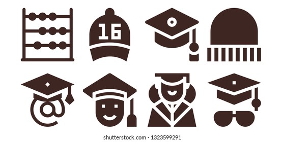 educational icon set. 8 filled educational icons.  Simple modern icons about  - Graduation, Abacus, Graduated, Cap, Mortarboard