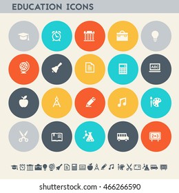 Educational icon set. Multicolored square flat buttons