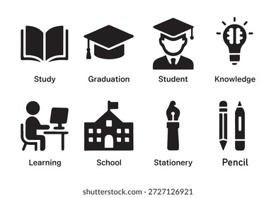 Vector educativo del icono fijado en el fondo blanco