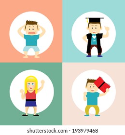 educational icons; different students characters 