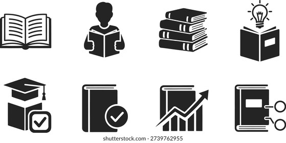 Educational Icons Featuring Books, Graduation Cap, and Growth Chart vector.