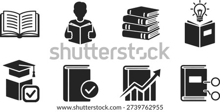 Educational Icons Featuring Books, Graduation Cap, and Growth Chart vector.