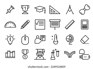Educational icons packs in style (lineal). This collection includes for mobile, web, or site design applications. Illustration
