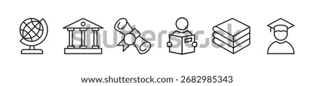 Educational icons representing learning, achievement, and knowledge across various academic subjects and activities	