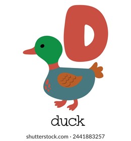 Educational illustration of letter D from alphabet.	