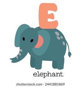 Educational illustration of letter E from alphabet.	