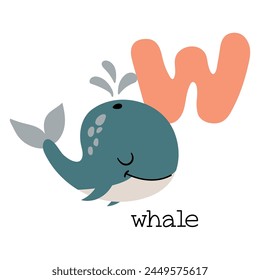 Educational illustration of letter W from alphabet.	
