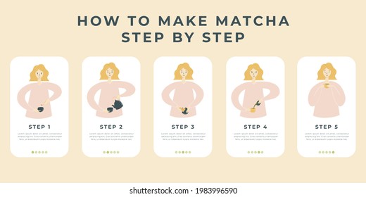 Educational Illustration with Matcha.Pastel illustration with a drink.Cool social media post with matcha and girl  