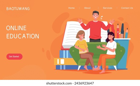 Ilustración educativa de aprendizaje de carácter naranja