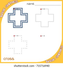 Educational illustration for preschool and kindergarten kids. You can draw shape on different types of lines and color them.  Basic shape cross