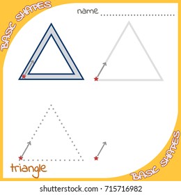 Educational illustration for preschool and kindergarten kids. You can draw shape on different types of lines and color them.  Basic shape triangle