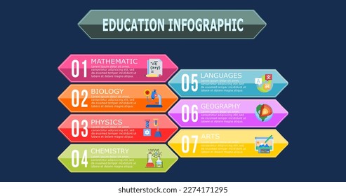 Educational Infographic Options. with color signs on blue background, Vector illustration Can be used for layout, workflow, banner, diagram, number options, step-up options, web design