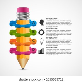 Educational infographic with a pencil and gears. Can be used for education or business presentations, information banner.