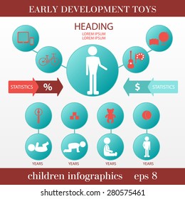Educational infographics with toys and other elements and circuits. Vector illustration of a format EPS 8