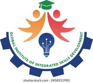 Educational Institute Logo, Semi Circle Vector Logo, Graduation Cap, Solution Bulb, Students Vector Logo, Academy Logo