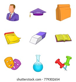Educational institution icons set. Cartoon set of 9 educational institution vector icons for web isolated on white background