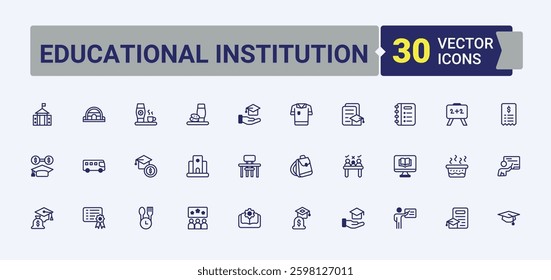 Educational Institution modern icons set. Includes thin line education, study, bus, graduation, school, 5d. School line icons. Outline symbol collection. Minimal solid and line icon pack.
