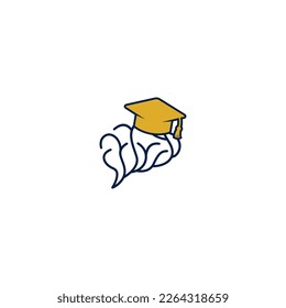 Educational and institutional logo design. bachelor hat combination brain logo.