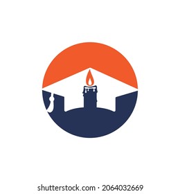 Educational and institutional logo design concept. Graduation cap with candle icon design.	