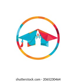 Educational and institutional logo design concept. Graduation cap with candle icon design.	
