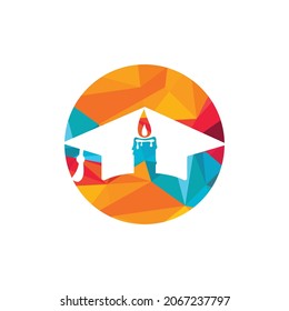 Educational and institutional logo design concept. Graduation cap with candle icon design.	