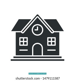 Educational Institutions, school building icon vector illustration logo template for many purpose