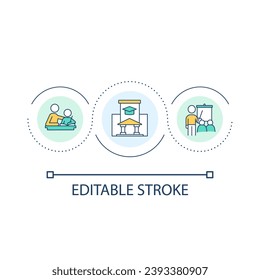 Educational institutions work loop concept icon. Access to knowledge for everyone. Studying abstract idea thin line illustration. Isolated outline drawing. Editable stroke