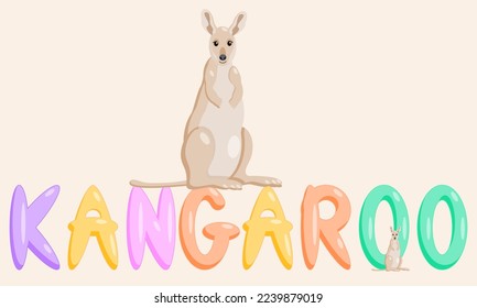 Educational kangaroo cartoon character with the name of the animal. Isolated vector illustration.