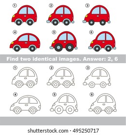 Educational kid matching game to find design difference, the task is to find similar machine. The educational game for kids with easy game level. Compare objects and find two same Cars.