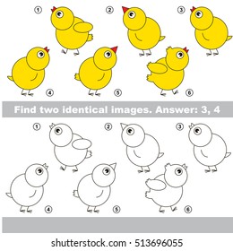 Educational kid matching game to find design difference, the task is to find similar Chickens. The educational game for kids with easy game level. Compare objects and find two same Chickens.