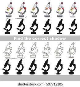 Educational kid matching game to find design difference, the task is to find similar objects, the educational game for kids with easy game level, to compare items and find two same Microscope