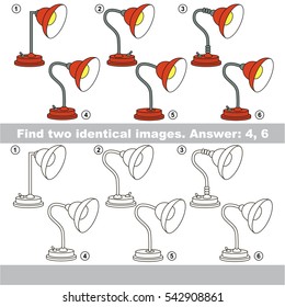 Educational kid matching game to find design difference, the task is to find similar objects, the educational game for kids with easy game level to compare items and find two same Lamps.