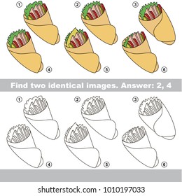 The educational kid matching game for preschool kids with easy gaming level, the task is to find similar objects, to compare items and find two same Roll Shawarma Hanburger