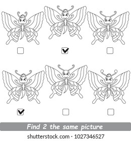 The Educational Kid Matching Game For Preschool Kids With Easy Gaming Level, The Task Is To Find Similar Objects, To Compare Items And Find Two Same Beautiful Butterflys