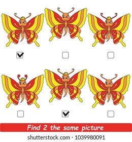 The Educational Kid Matching Game For Preschool Kids With Easy Gaming Level, The Task Is To Find Similar Objects, To Compare Items And Find Two Same Beautiful Butterfly