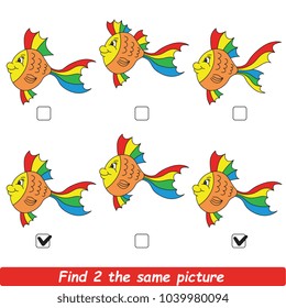 The Educational Kid Matching Game For Preschool Kids With Easy Gaming Level, The Task Is To Find Similar Objects, To Compare Items And Find Two Same Beautiful Fish