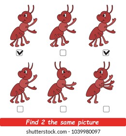 The Educational Kid Matching Game For Preschool Kids With Easy Gaming Level, The Task Is To Find Similar Objects, To Compare Items And Find Two Same Beautiful Brown Ant