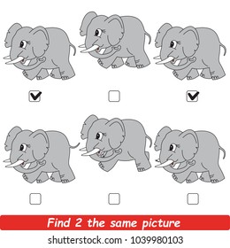 The Educational Kid Matching Game For Preschool Kids With Easy Gaming Level, The Task Is To Find Similar Objects, To Compare Items And Find Two Same Beautiful Grey Elephant