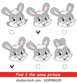 The Educational Kid Matching Game For Preschool Kids With Easy Gaming Level, The Task Is To Find Similar Objects, To Compare Items And Find Two Same Beautiful Rabbit