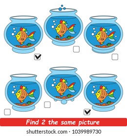 The Educational Kid Matching Game For Preschool Kids With Easy Gaming Level, The Task Is To Find Similar Objects, To Compare Items And Find Two Same Beautiful Aquarium Fish