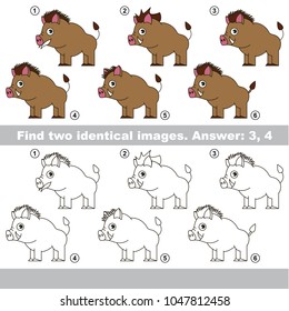 The educational kid matching game for preschool kids with easy gaming level, the task is to find similar objects, to compare items and find two same piggy hog