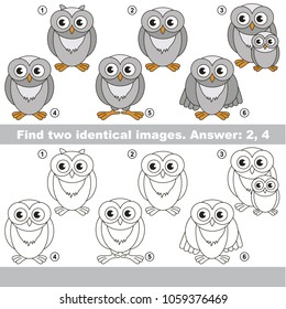 The educational kid matching game for preschool kids with easy gaming level, the task is to find similar objects, to compare items and find two same Snowy Owl